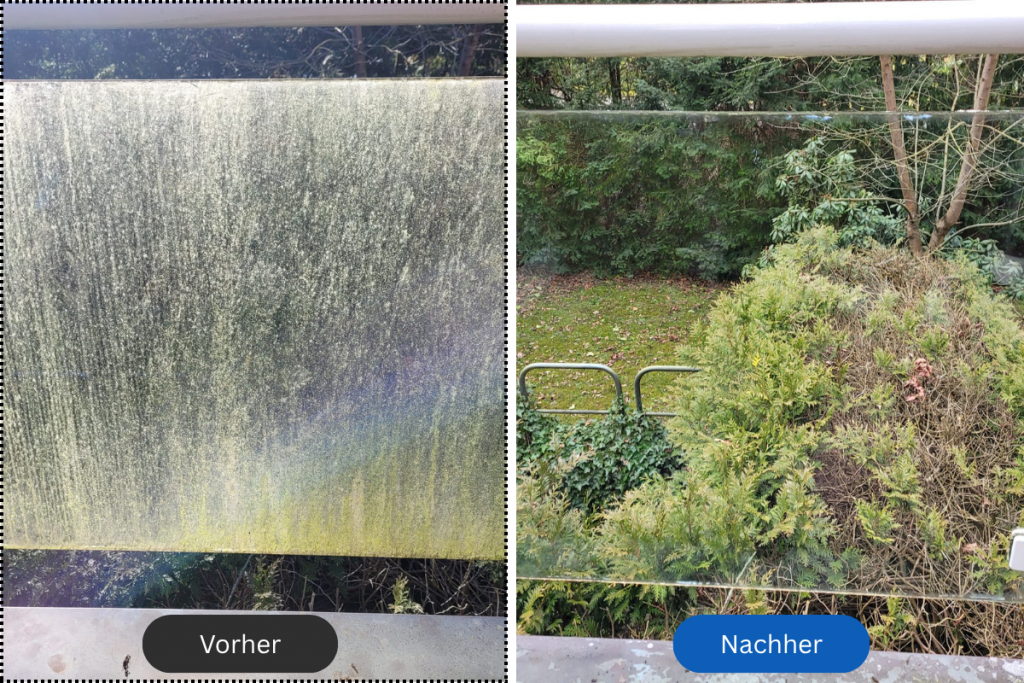 Glasgeländerreinigung Vorher-Nachher