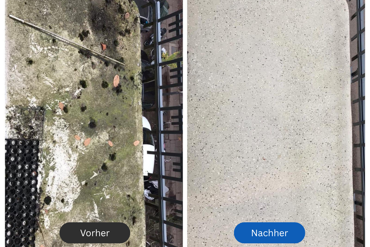 Balkonbodenreinigung Vorher-Nachher