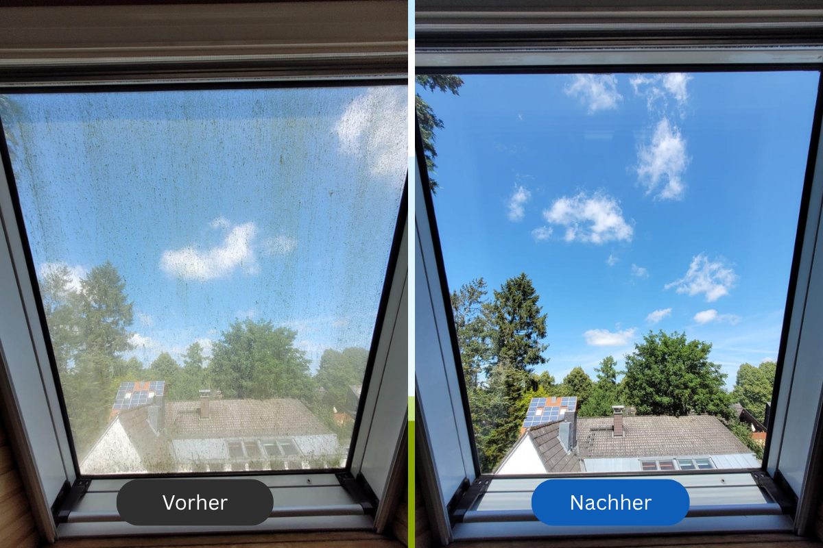 Dachfensterreinigung Vorher-Nachher