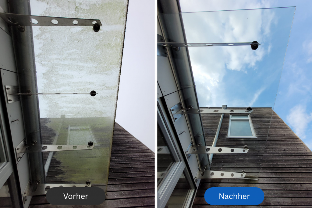 Glasvordachreinigung Vorher-Nachher